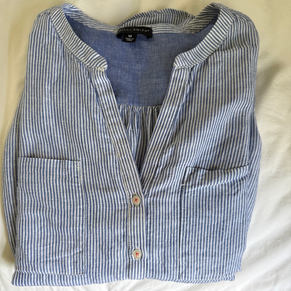 Long Sleeve Striped Linen/Cotton Shirt